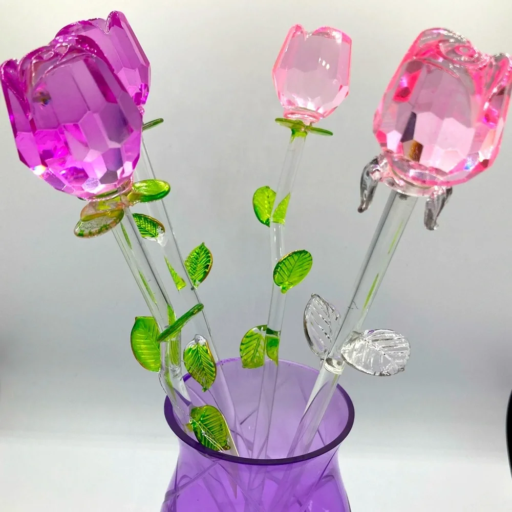 Cut Glass Rosebud Stems - Pinks